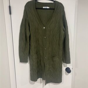 Olive Green Cable Knit Cardigan Sweater
